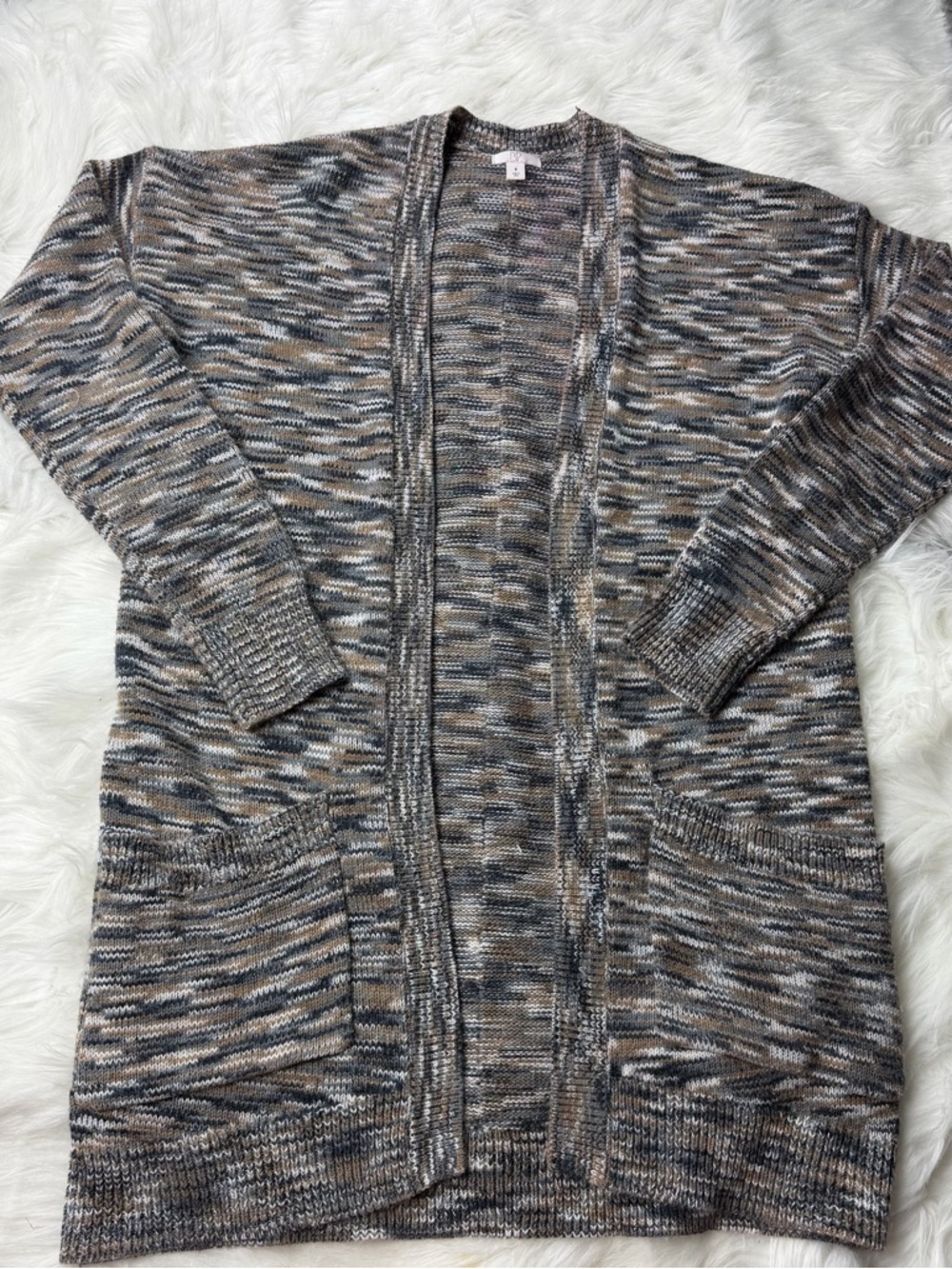 BP Open-Front Marled Cardigan Sweater in Brown/Gray